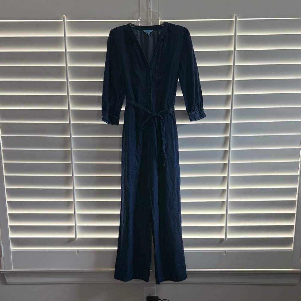 Draper James Classic Denim Long Sleeve Tie-Waist Jumpsuit